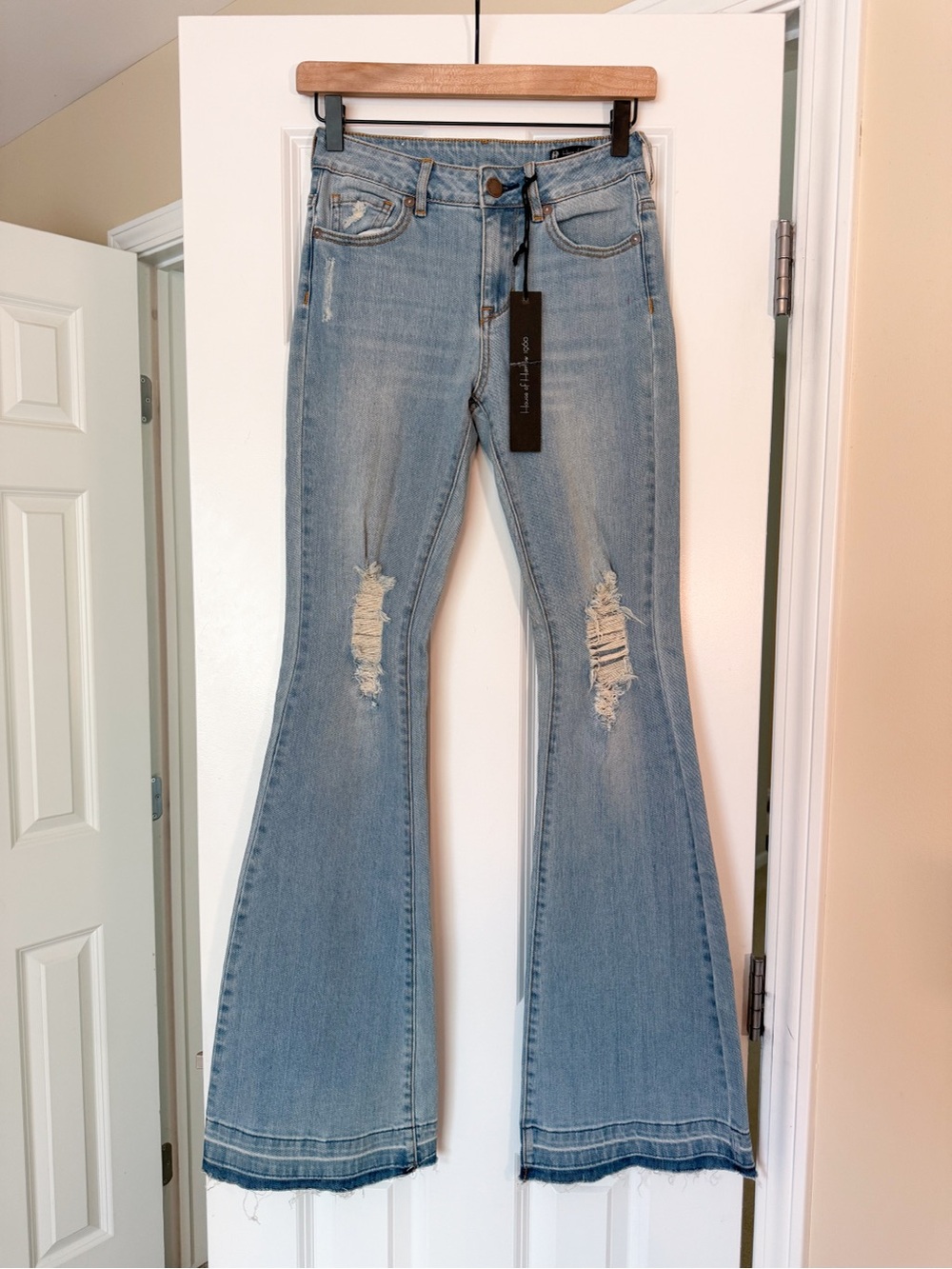 NWT House of Harlow Distressed High Rise Flare Jean